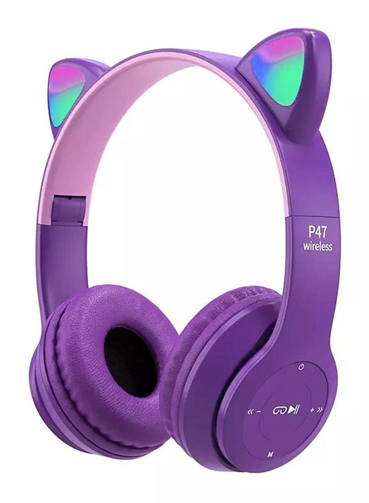 Service Zone Cat Ear Wireless Headphones LED Light Up Bluetooth Foldable - Image 1