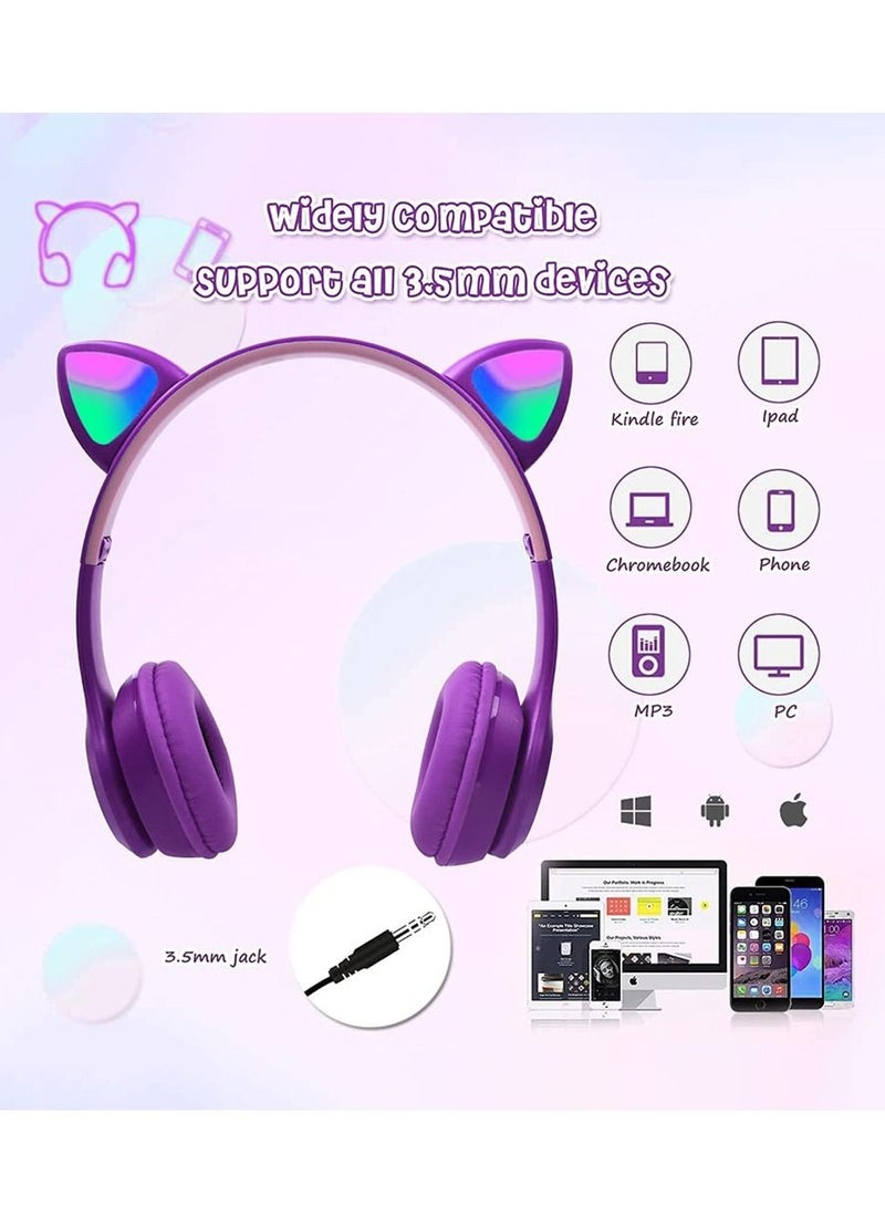 Service Zone Cat Ear Wireless Headphones LED Light Up Bluetooth Foldable - Image 2