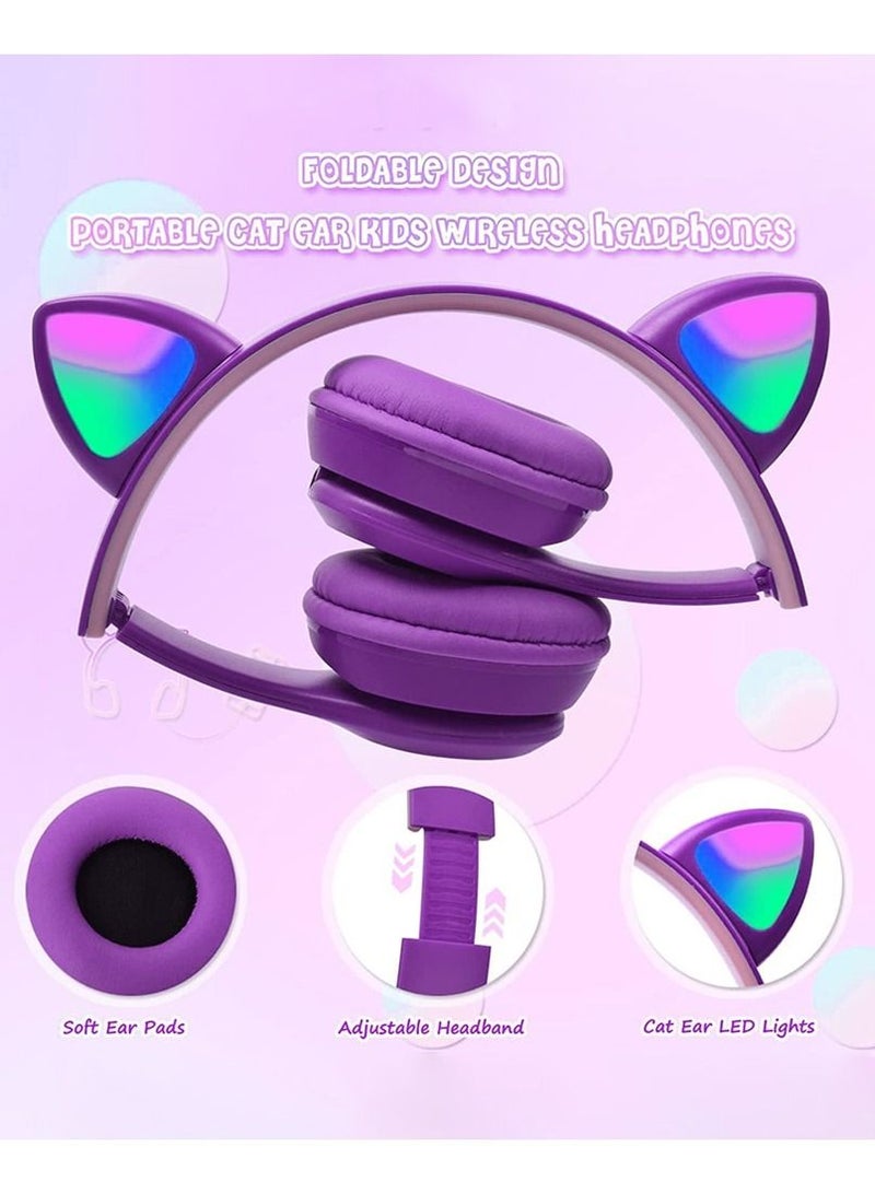 Service Zone Cat Ear Wireless Headphones LED Light Up Bluetooth Foldable - Image 4