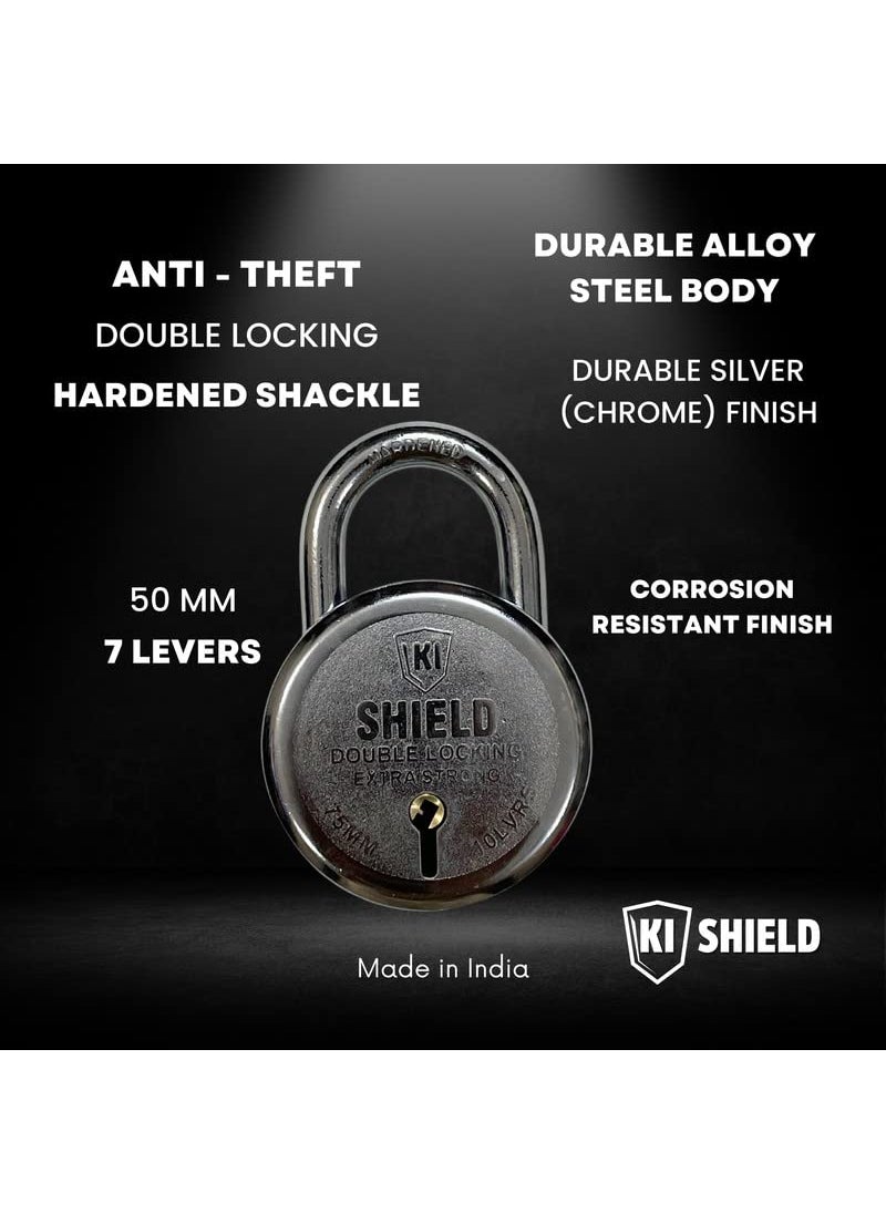 KI SHIELD - KI SHIELD Round PAD Lock 75mm Round Pad Lock Double Locking Hardened Shackle Corrosion Resistant 10 Levers 3 Keys Durable Long Life Pack of 2 - Image 1