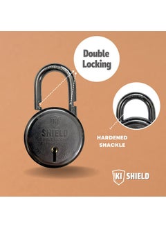 KI SHIELD KI SHIELD Round PAD Lock 75mm Round Pad Lock Double Locking Hardened Shackle Corrosion Resistant 10 Levers 3 Keys Durable Long Life Pack of 2  - Image 4