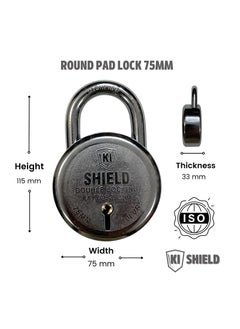 KI SHIELD KI SHIELD Round PAD Lock 75mm Round Pad Lock Double Locking Hardened Shackle Corrosion Resistant 10 Levers 3 Keys Durable Long Life Pack of 2  - Image 3