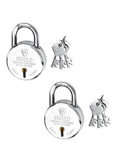 KI SHIELD KI SHIELD Round PAD Lock 75mm Round Pad Lock Double Locking Hardened Shackle Corrosion Resistant 10 Levers 3 Keys Durable Long Life Pack of 2  - Image 1