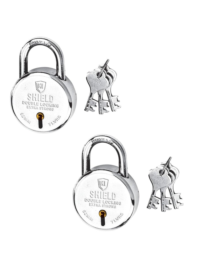 KI SHIELD - KI SHIELD Round PAD Lock 75mm Round Pad Lock Double Locking Hardened Shackle Corrosion Resistant 10 Levers 3 Keys Durable Long Life Pack of 2 - Image 1