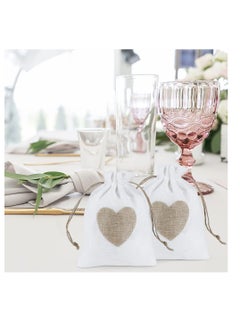 Generic 20 Pcs Burlap Drawstring Gift Bags, Heart Design Jute Pouches for Weddings, Baby Showers, DIY Crafts, and Small Object Storage (14x10cm)  - Image 5