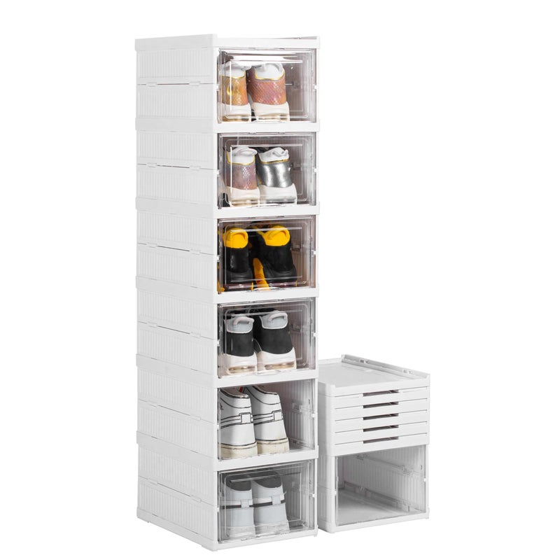 ZLLZUU Shoe Storage Box NoAssembly 6 Tiers Foldable Shoe Organizer with Clear Door Spacesaving Shoe RackSturdy Clear Plastic Stackable Sneaker Container