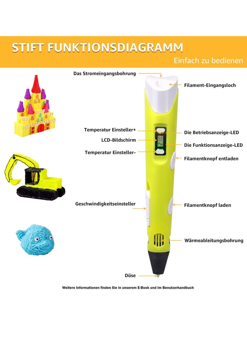 JAJEEK NEW 3D Printer Pen Set for Kids & Adults – Includes 12 Colors of 1.75mm PLA Filament (3m per Color), Ideal Gift for Creativity & Art, 02A Yellow - Image 4