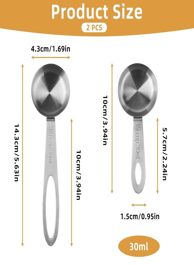 قطعتان من أكواب القياس سعة 1/8 كوب، مغرفة 30 مل، ملعقة قياس قهوة من الفولاذ المقاوم للصدأ، أكواب قياس بمقابض طويلة، ملاعق قياس قهوة بمقابض قصيرة وطويلة - Image 2