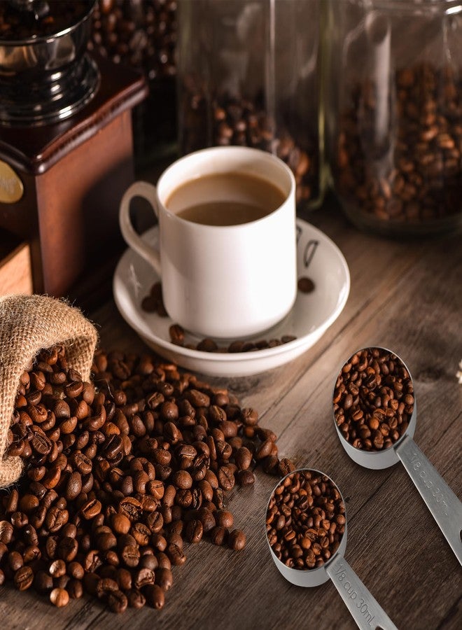 قطعتان من أكواب القياس سعة 1/8 كوب، مغرفة 30 مل، ملعقة قياس قهوة من الفولاذ المقاوم للصدأ، أكواب قياس بمقابض طويلة، ملاعق قياس قهوة بمقابض قصيرة وطويلة - Image 5