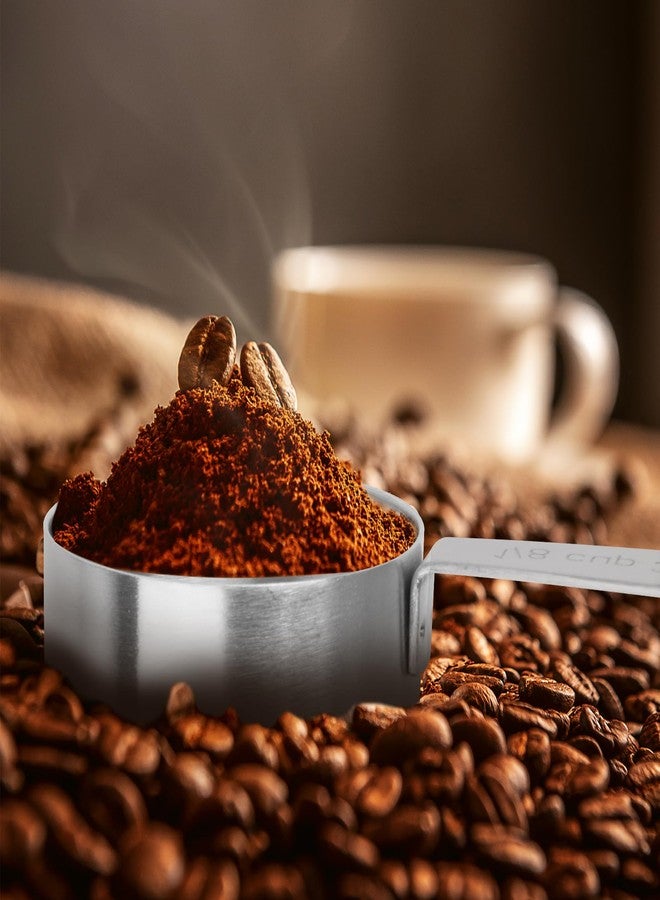 قطعتان من أكواب القياس سعة 1/8 كوب، مغرفة 30 مل، ملعقة قياس قهوة من الفولاذ المقاوم للصدأ، أكواب قياس بمقابض طويلة، ملاعق قياس قهوة بمقابض قصيرة وطويلة - Image 4