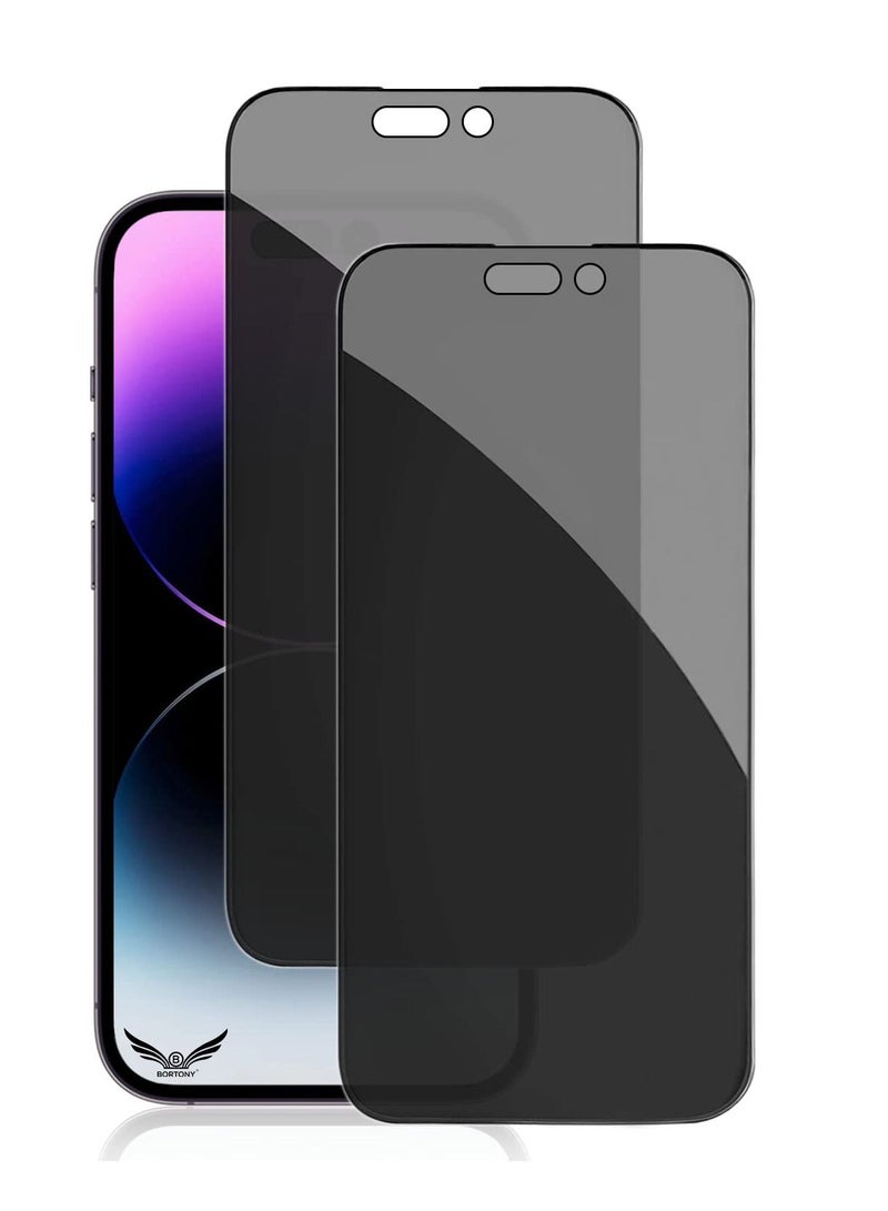 BORTONY Privacy Full Coverage Screen Protector for iPhone 14 Pro Max 6.7-Inch Anti-Spy Tempered Glass Film Edge to Edge Protection Case Friendly 2-Pack - Image 1