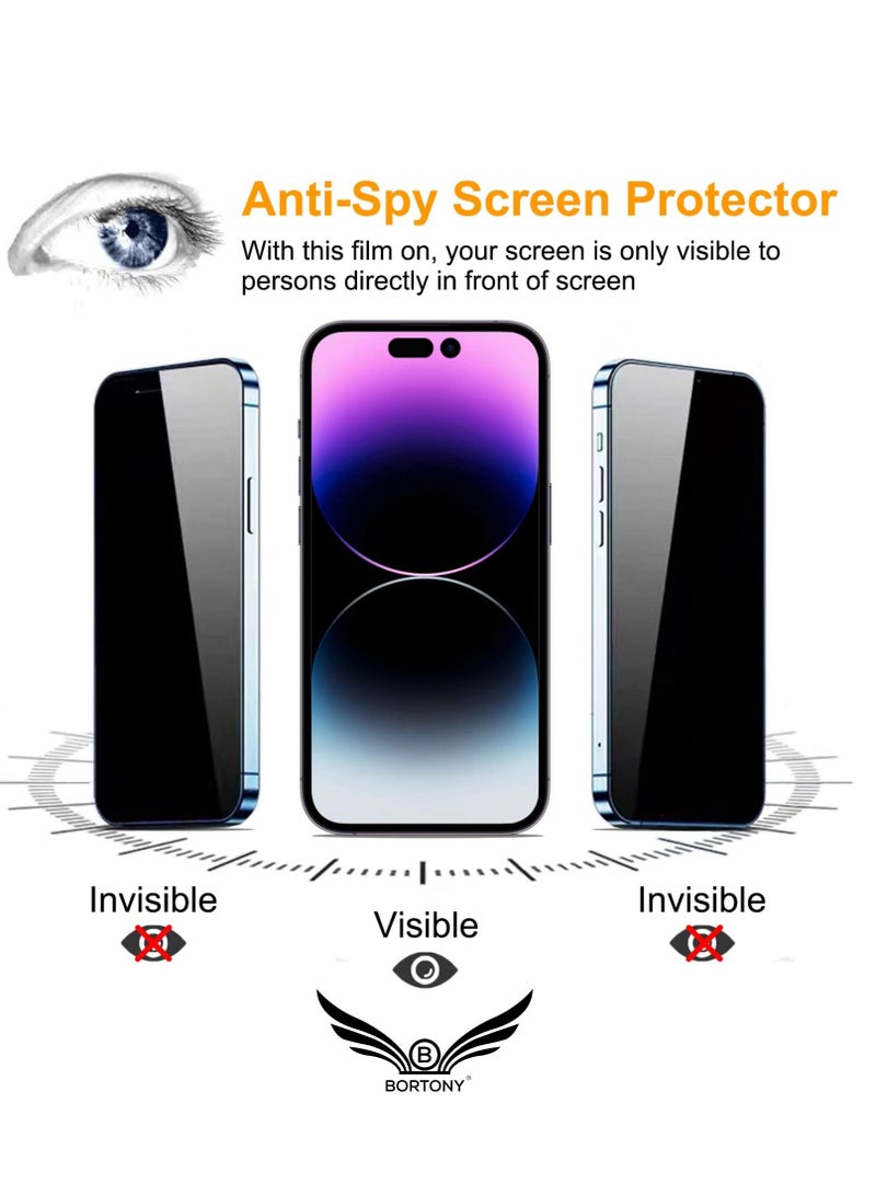 BORTONY Privacy Full Coverage Screen Protector for iPhone 14 Pro Max 6.7-Inch Anti-Spy Tempered Glass Film Edge to Edge Protection Case Friendly 2-Pack - Image 2