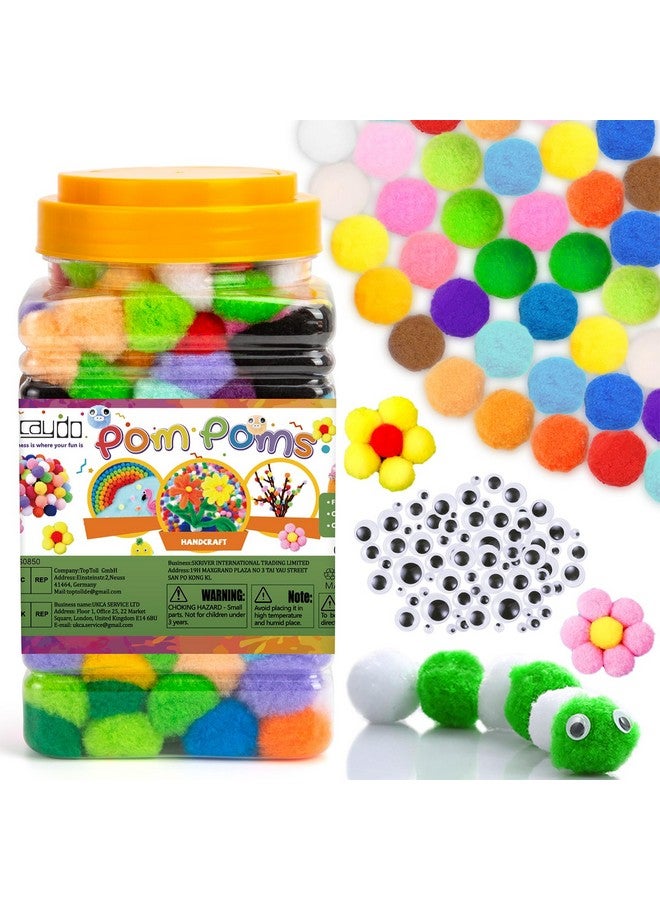 Caydo Caydo [400 pcs] - 300 Pieces 1 Inch Assorted Pompoms with 100pieces Wiggle Eyes Multicolor Arts and Crafts Pom Poms Balls for Kids DIY Art Creative Crafts Decorations - Image 2