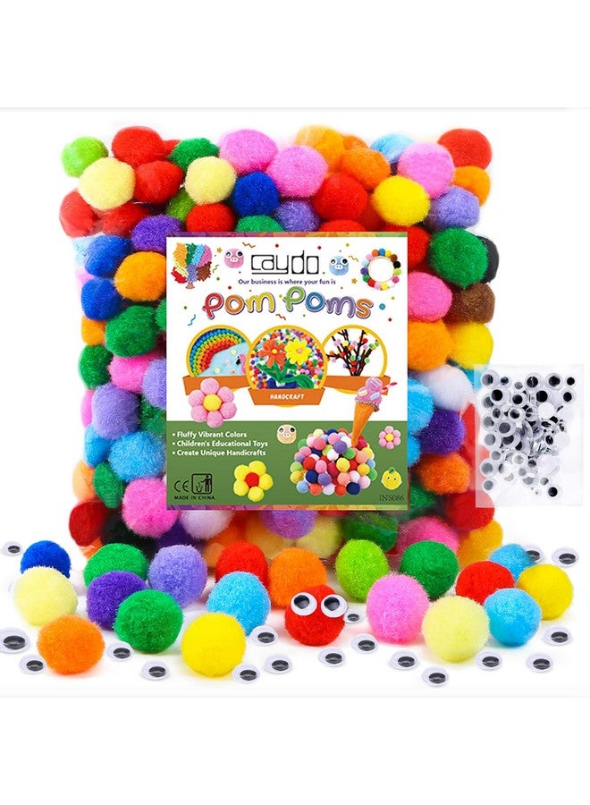 Caydo Caydo [400 pcs] - 300 Pieces 1 Inch Assorted Pompoms with 100pieces Wiggle Eyes Multicolor Arts and Crafts Pom Poms Balls for Kids DIY Art Creative Crafts Decorations - Image 1