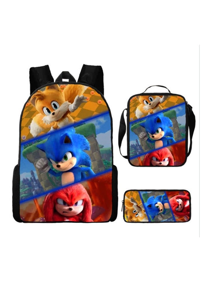 2024 حقيبة مدرسية سونيك جديدة للطلاب ذات سعة كبيرة سونيك 2 حقيبة قلم أنيمي,6-مجموعة من ثلاث قطع-سونيك - Image 1