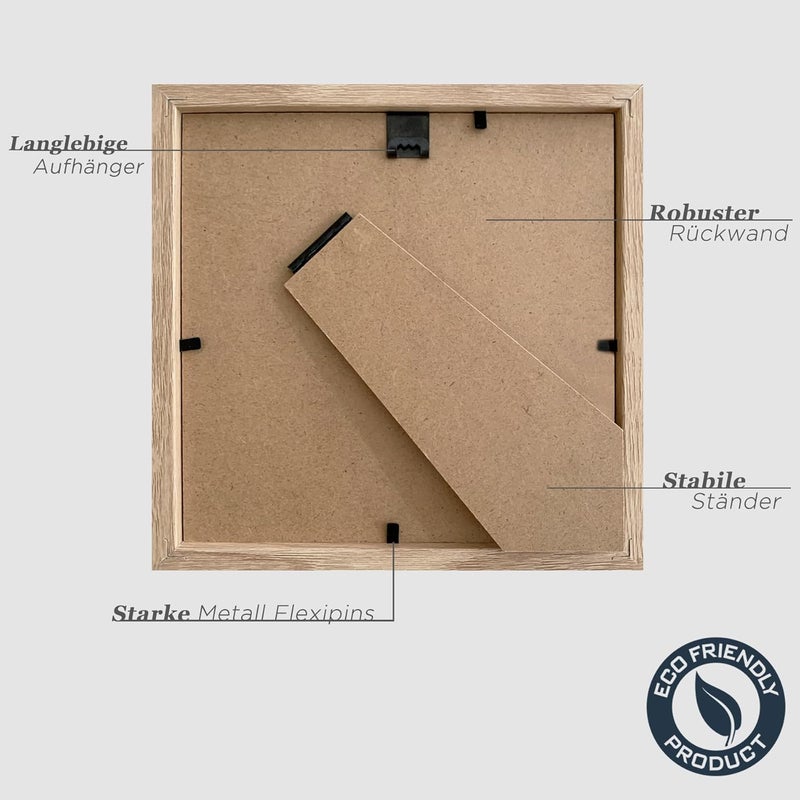 مجموعة من 3 أطر خشبية VUVUZULA، مقاس 15 × 15 سم، خشب الدردار، إطار مصنوع من MDF، بلون طبيعي - Image 4