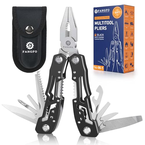 fangfo 14-In-1 Multitool with Safety Locking, Professional Stainless Steel Multitool Pliers Pocket Knife, Bottle Opener, Screwdriver with Nylon Sheath ，Apply to Survival,Camping, Hunting and Hiking 1 Pcs - Image 1