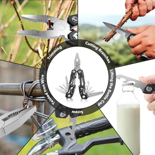 fangfo 14-In-1 Multitool with Safety Locking, Professional Stainless Steel Multitool Pliers Pocket Knife, Bottle Opener, Screwdriver with Nylon Sheath ，Apply to Survival,Camping, Hunting and Hiking 1 Pcs - Image 5
