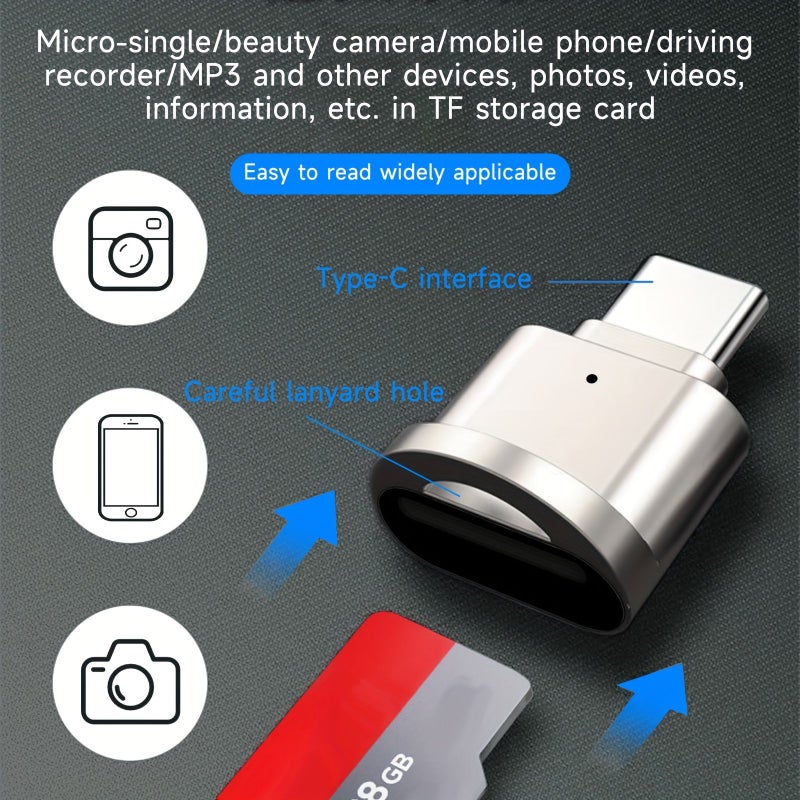 قارئ بطاقات صغير مدمج من نوع USB 3.0 Type C فضي لبطاقات SD وMicro SD - Image 5