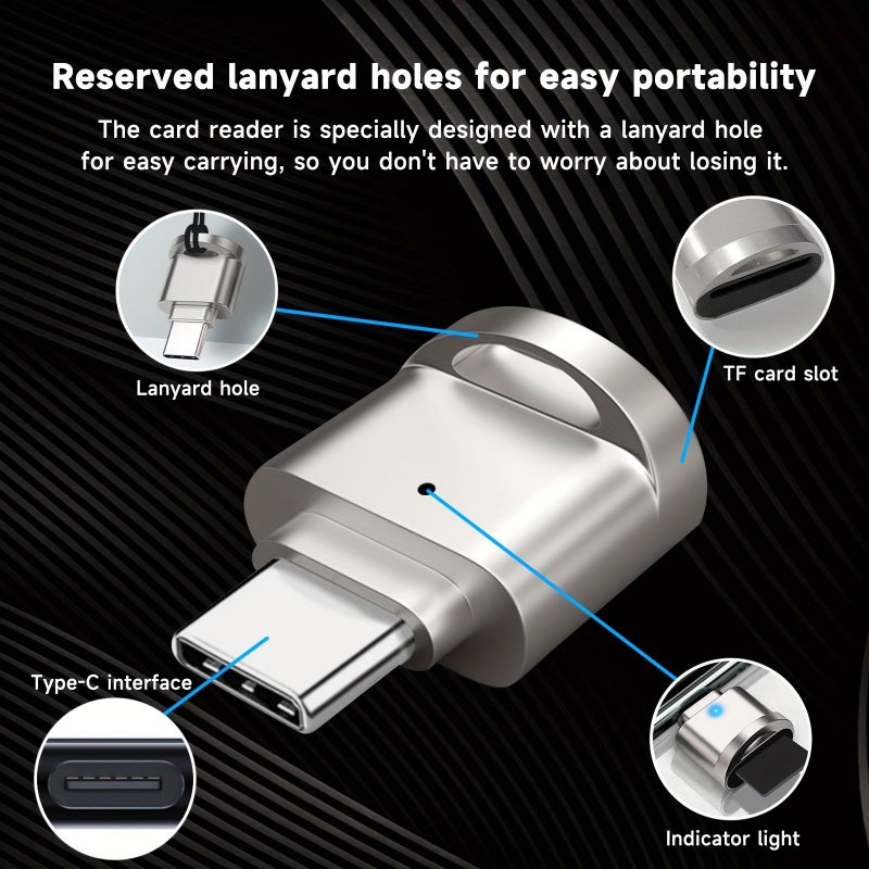 قارئ بطاقات صغير مدمج من نوع USB 3.0 Type C فضي لبطاقات SD وMicro SD - Image 4