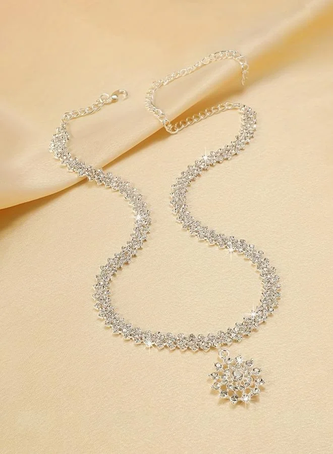 تايك تو قلادة فضية بدلاية على شكل ندفة ثلج كريستالية