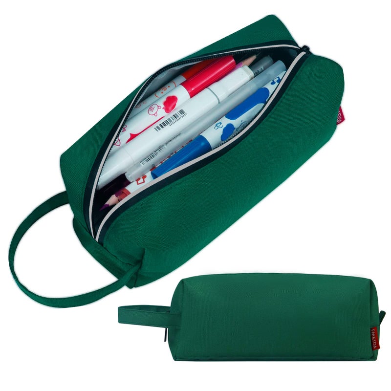 Fmeida Pencil Case Pouch - Water Resistant Pencil Pouch Portable Pencil Bag Simple Office Stationery Pouch with Handle Back to School Supplies - Dark Green - Image 1