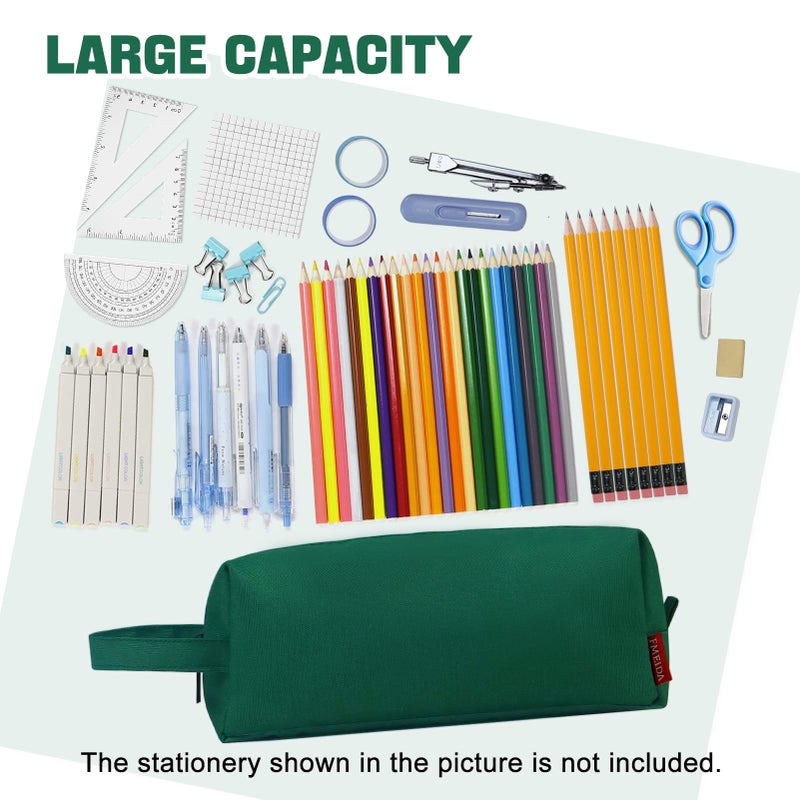 Fmeida Pencil Case Pouch - Water Resistant Pencil Pouch Portable Pencil Bag Simple Office Stationery Pouch with Handle Back to School Supplies - Dark Green - Image 3