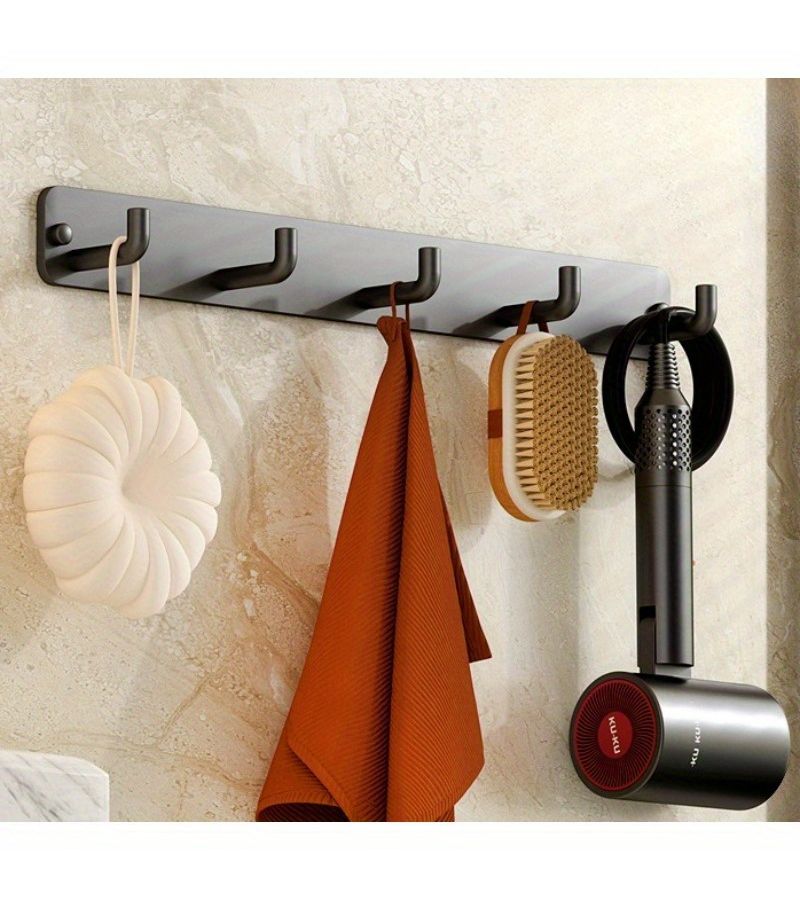 رمل أسود 4 خطافات حامل حائط متعدد الاستخدامات معلق فوق الباب منظم لتعليق الملابس والحقائب تخزين للمطبخ وغرفة النوم - Image 2