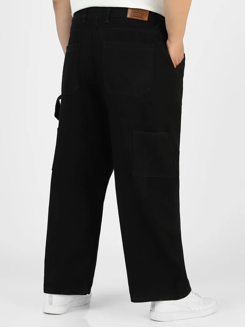 Urbano Fashion  Urbano Plus Men's Black Loose Fit Cargo Carpenter Jeans With 6 Pockets Non-Stretchable  | Best Price UAE