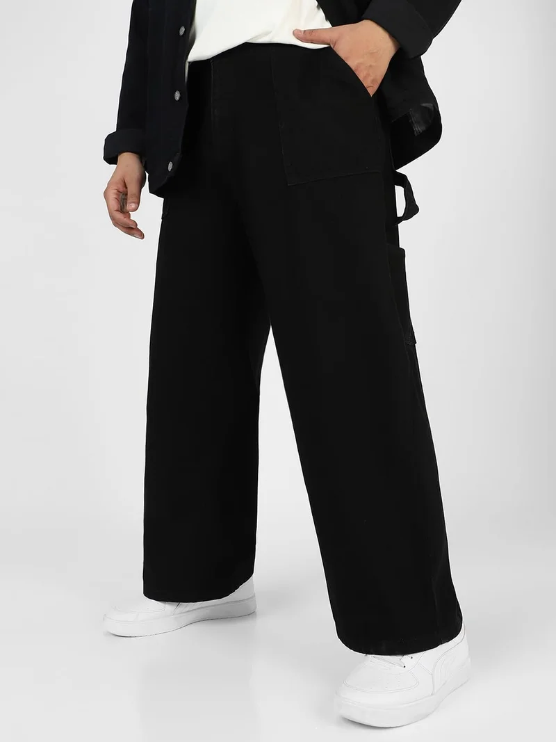 Urbano Plus Men's Black Loose Fit Cargo Carpenter Jeans With 6 Pockets Non-Stretchable