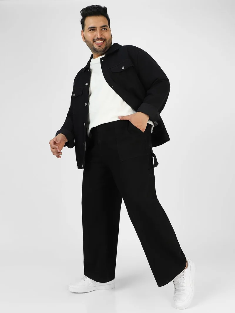 Urbano Fashion  Urbano Plus Men's Black Loose Fit Cargo Carpenter Jeans With 6 Pockets Non-Stretchable  | Best Price UAE