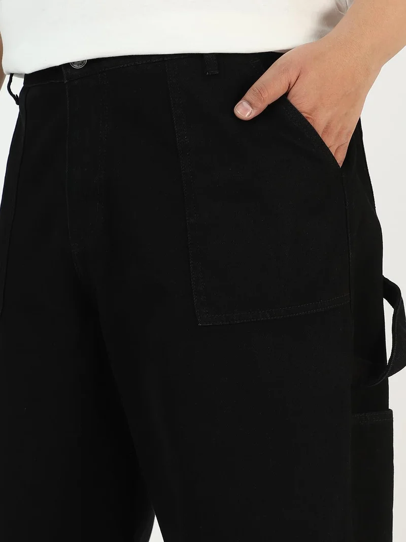 Urbano Fashion  Urbano Plus Men's Black Loose Fit Cargo Carpenter Jeans With 6 Pockets Non-Stretchable  | Best Price UAE