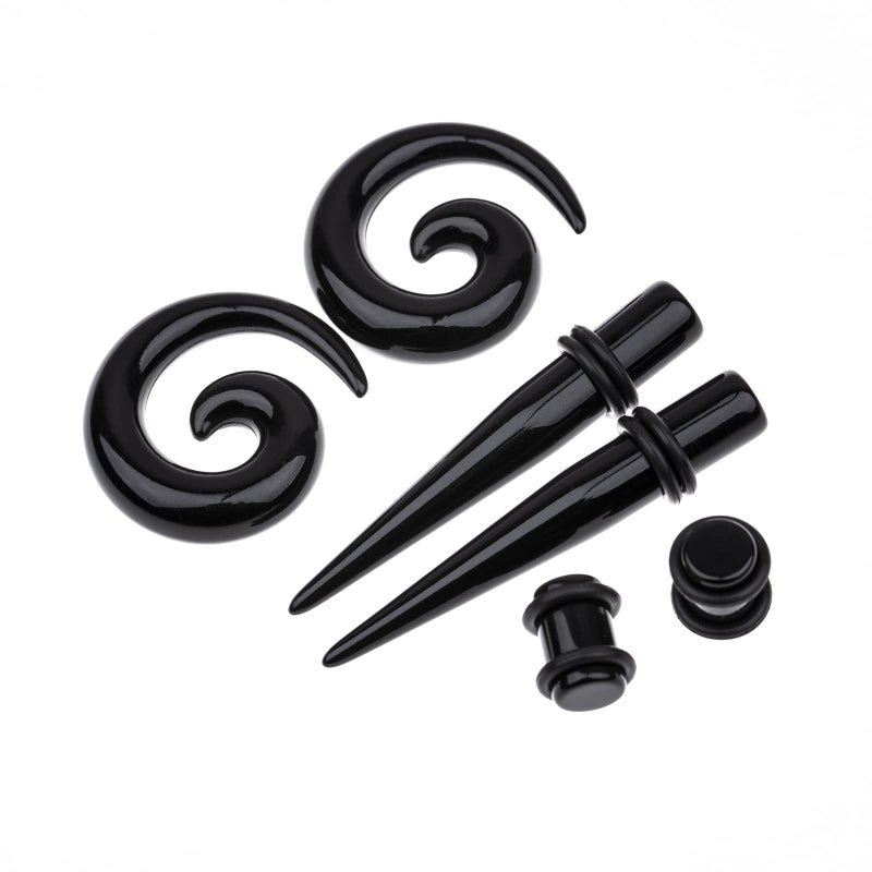 Memsion Ear Stretching Kit Gauges for Ears 54 Pieces 14G-00G Ear Gauges Expander Set Acrylic Ear Spiral Tapers and Plugs Body Earring Piercing Kits Black Color - Image 3