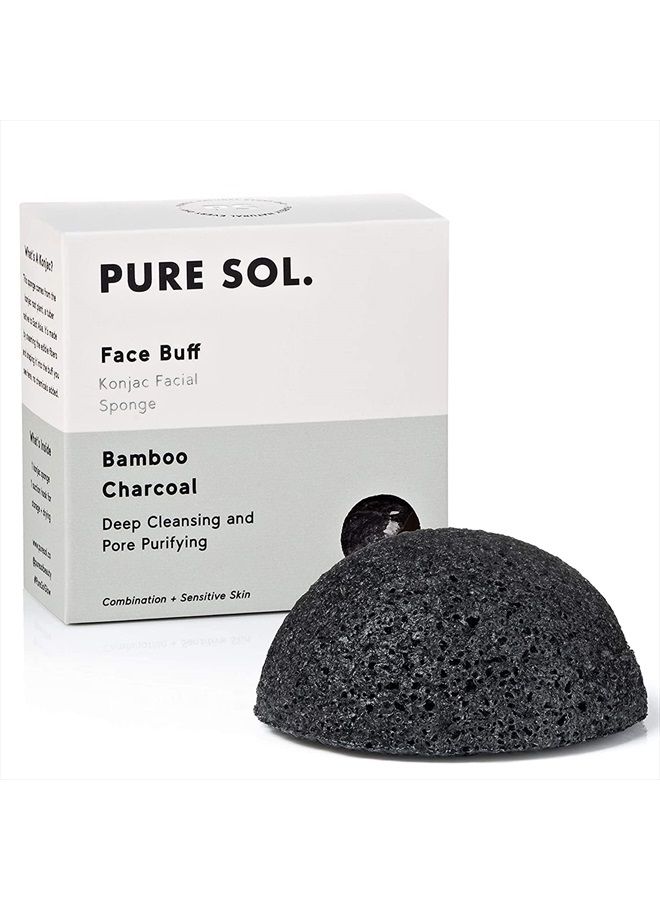 pureSOL Konjac Sponge - Activated Charcoal - Facial Sponge, 100% Natural Sponge, Eco-Friendly - Great for Acne, Exfoliating - Image 1
