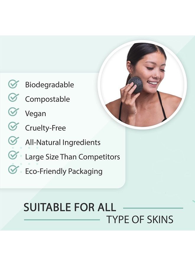 pureSOL Konjac Sponge - Activated Charcoal - Facial Sponge, 100% Natural Sponge, Eco-Friendly - Great for Acne, Exfoliating - Image 2