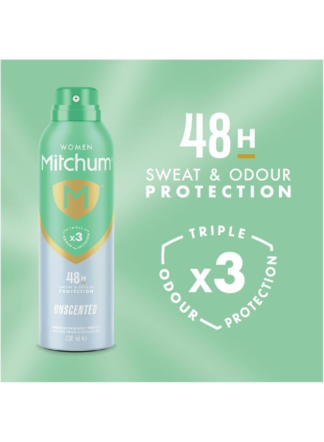 ميتشوم مزيل عرق ومضاد للتعرق بخاخ للنساء، بدون رائحة، حماية ثلاثية من الروائح الكريهة تدوم 48 ساعة، 200 مل