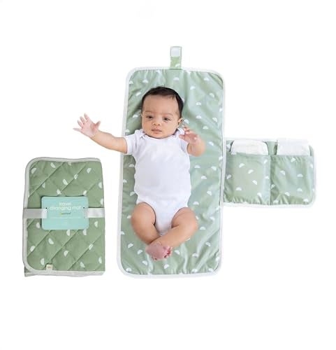 Pearhead Travel Baby Diaper Changing Pad Wipeable and Portable for Newborns Infants and Toddlers New Parent Essential Sage Green - Image 1