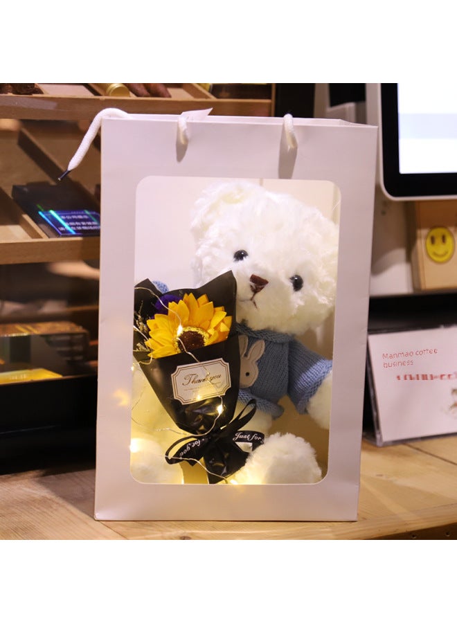 Cross Border Bear Doll Teddy Bear Plush Toy Gift Valentine's Day Gift Night Market Rings Doll Wholesale-Color:Brown Hoodie Rice Bear-Height:38cm + Gift Bag + String Lamp - Image 4