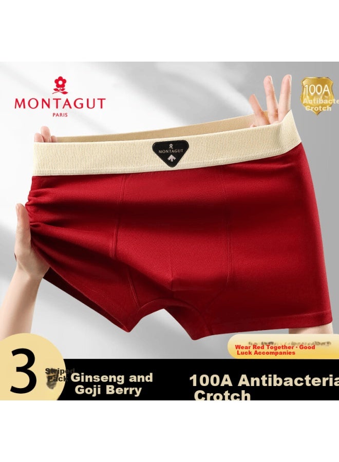 Montagut Men's Cotton Boxer Briefs With Goji Berry Extract, Antibacterial Crotch, Breathable, Loose Fit, Red Lucky Year Underwear - Image 1