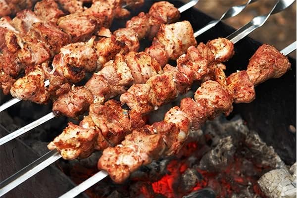 IMEEA Flat Skewers for Kabobs Stainless Steel Kebab Skewers for Grilling 16.5 Inch Barbecue Skewers with Nonslip Wooden Handle, Set of 6 - Image 2