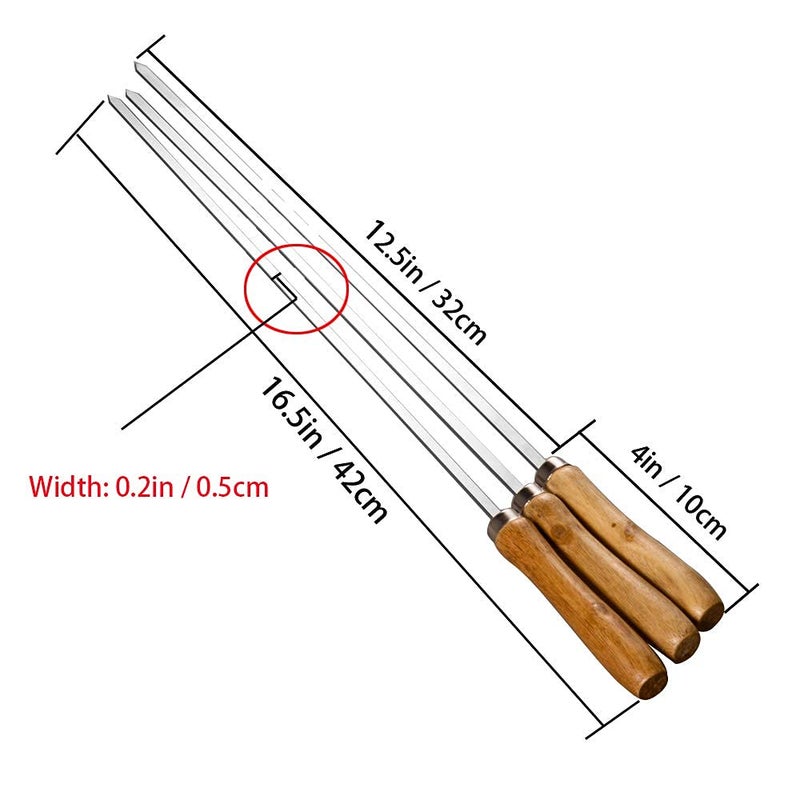 IMEEA Flat Skewers for Kabobs Stainless Steel Kebab Skewers for Grilling 16.5 Inch Barbecue Skewers with Nonslip Wooden Handle, Set of 6 - Image 3
