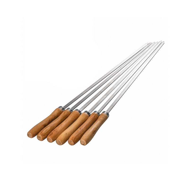 IMEEA Flat Skewers for Kabobs Stainless Steel Kebab Skewers for Grilling 16.5 Inch Barbecue Skewers with Nonslip Wooden Handle, Set of 6 - Image 1