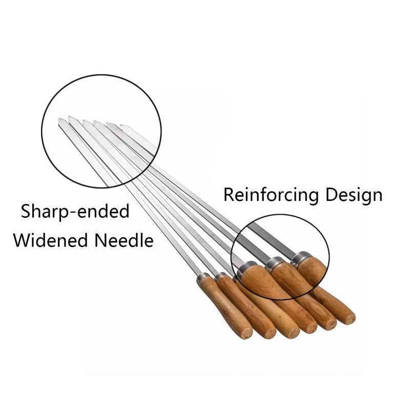 IMEEA Flat Skewers for Kabobs Stainless Steel Kebab Skewers for Grilling 16.5 Inch Barbecue Skewers with Nonslip Wooden Handle, Set of 6 - Image 5