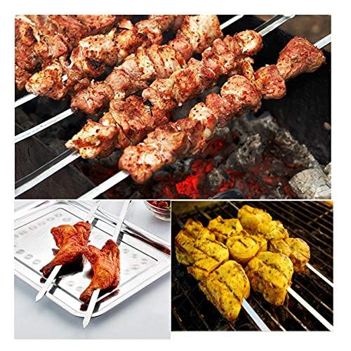 IMEEA Flat Skewers for Kabobs Stainless Steel Kebab Skewers for Grilling 16.5 Inch Barbecue Skewers with Nonslip Wooden Handle, Set of 6 - Image 4