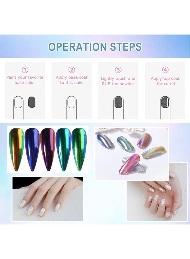 اتش واي 6 ألوان كروم مسحوق الأظافر ميتاليك تأثير المرآة أورورا ماجيك بيرل كروم الأظافر مسحوق لطلاء جل فن الأظافر ، مسحوق الكروم المتقزح المعدني مسحوق الأظافر قزحي الألوان - Image 4