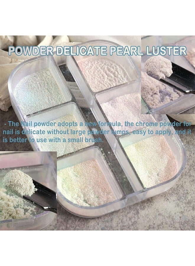 اتش واي 6 ألوان كروم مسحوق الأظافر ميتاليك تأثير المرآة أورورا ماجيك بيرل كروم الأظافر مسحوق لطلاء جل فن الأظافر ، مسحوق الكروم المتقزح المعدني مسحوق الأظافر قزحي الألوان - Image 2