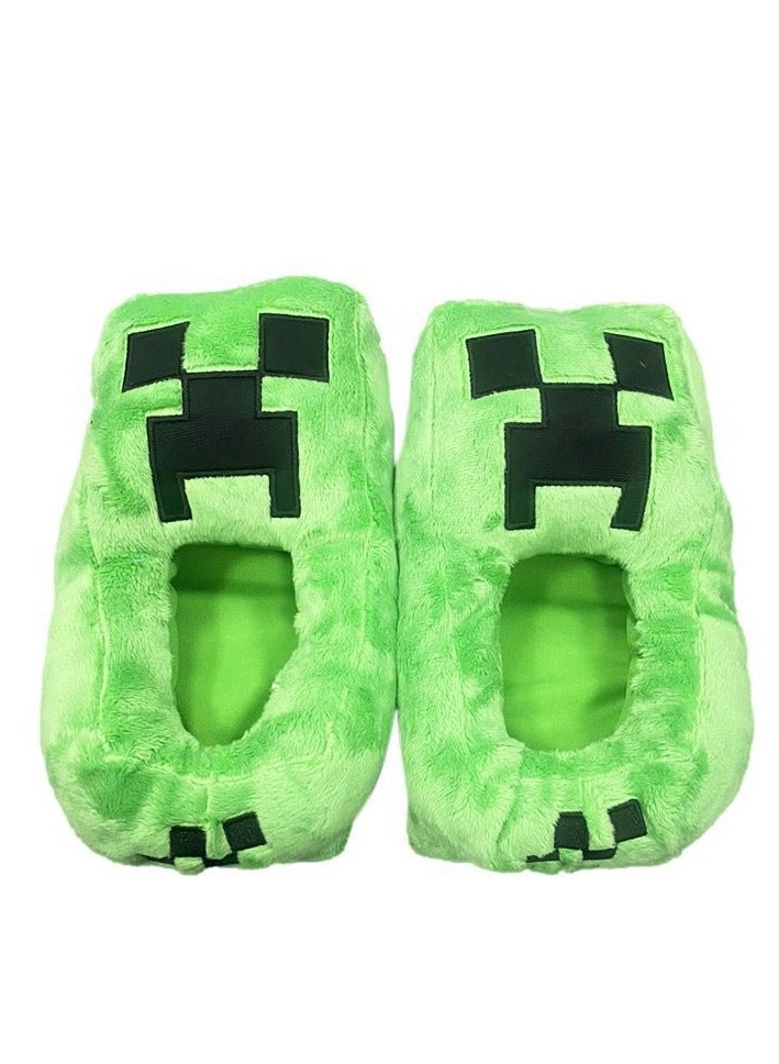 Generic Minecraft Creeper Plush Slippers for Boys  Cozy Winter Kids’ Cartoon Indoor Home Shoes with Soft Cotton Lining Perfect for Minecraft Fans - Image 1