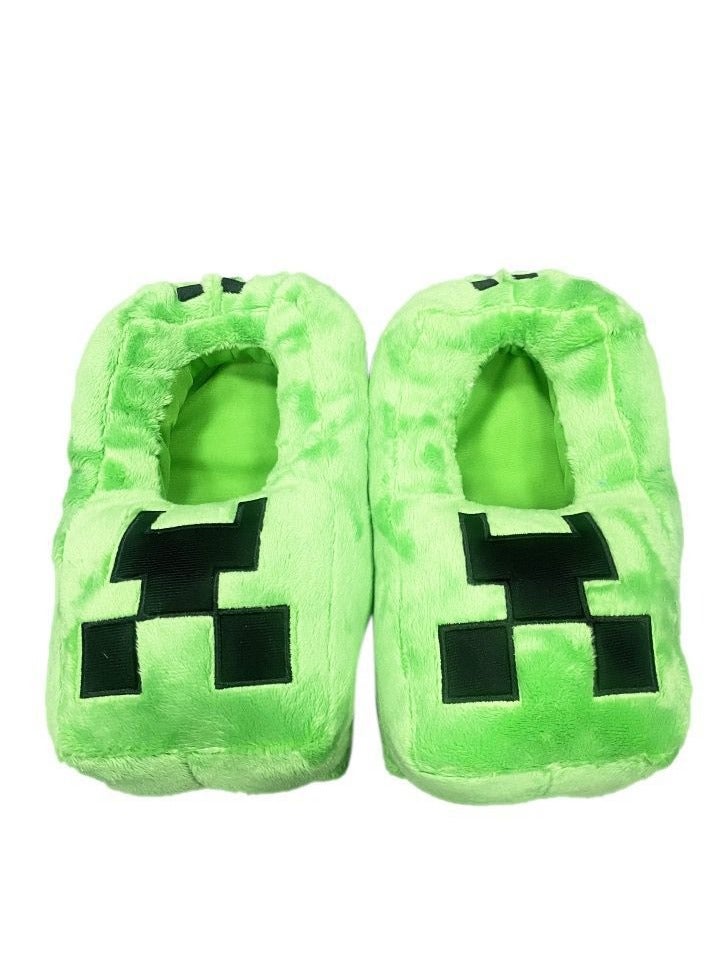Generic Minecraft Creeper Plush Slippers for Boys  Cozy Winter Kids’ Cartoon Indoor Home Shoes with Soft Cotton Lining Perfect for Minecraft Fans - Image 2