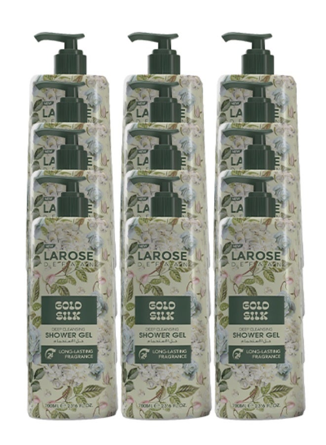 لا روز 12 قطع جل استحمام جولد سيلك للتنظيف العميق برائحة تدوم طويلاً 700 مل - Image 1
