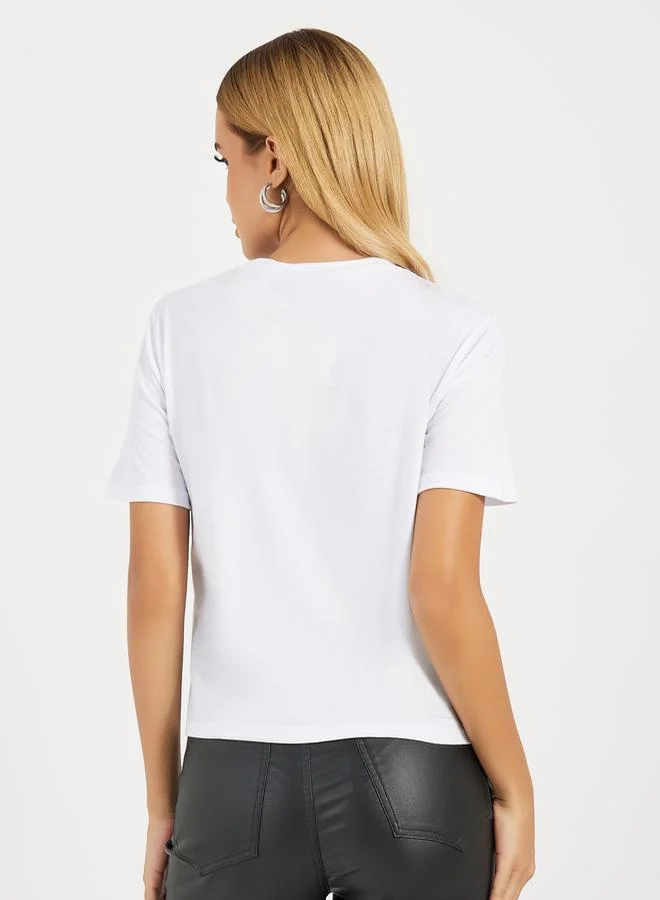 Styli Regular Fit Color Block Printed T-Shirt